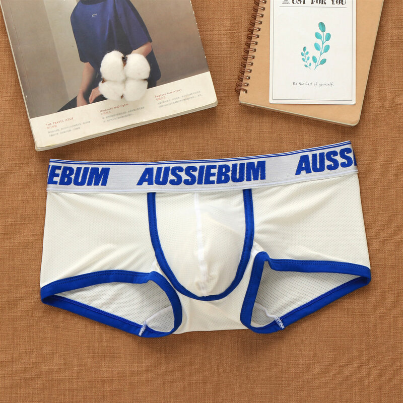 Aussiebum Pria Mesh Underwear Pinggang Rendah Fashion Bernapas Mesh Saku Surat Pemuda Petinju
