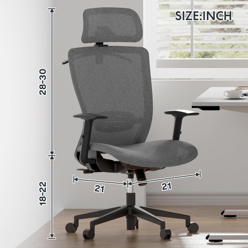 인체공학적 사무실 의자, 하이백 메쉬 컴퓨터 의자, 요추 지지대 틸트 기능이 있는 편안한 가정 사무실 책상 의자