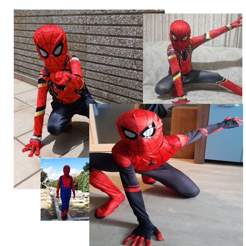 Anime Spiderman Costume para Crianças, Máscara de Ferro, Capa, Unisex Superhero, Filme, Heróis Infantis Return Suit, Vermelho, Preto