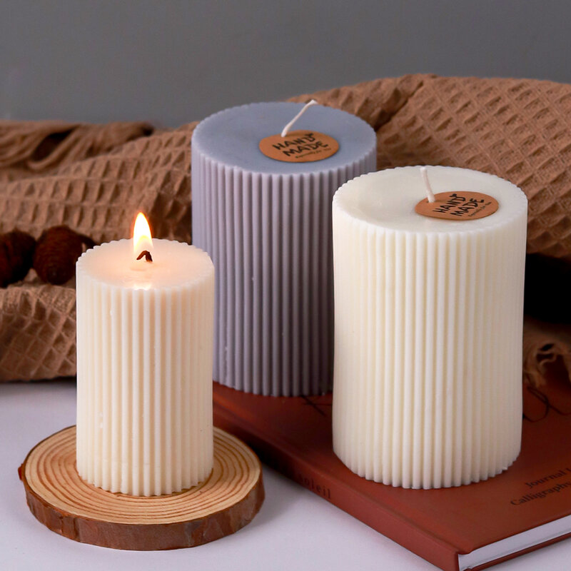 Gestreifte zylindrische Silikon Kerzen form DIY handgemachte Duft kerze Seife Handwerk Formen Harz Gips machen Home Dinner Dekor