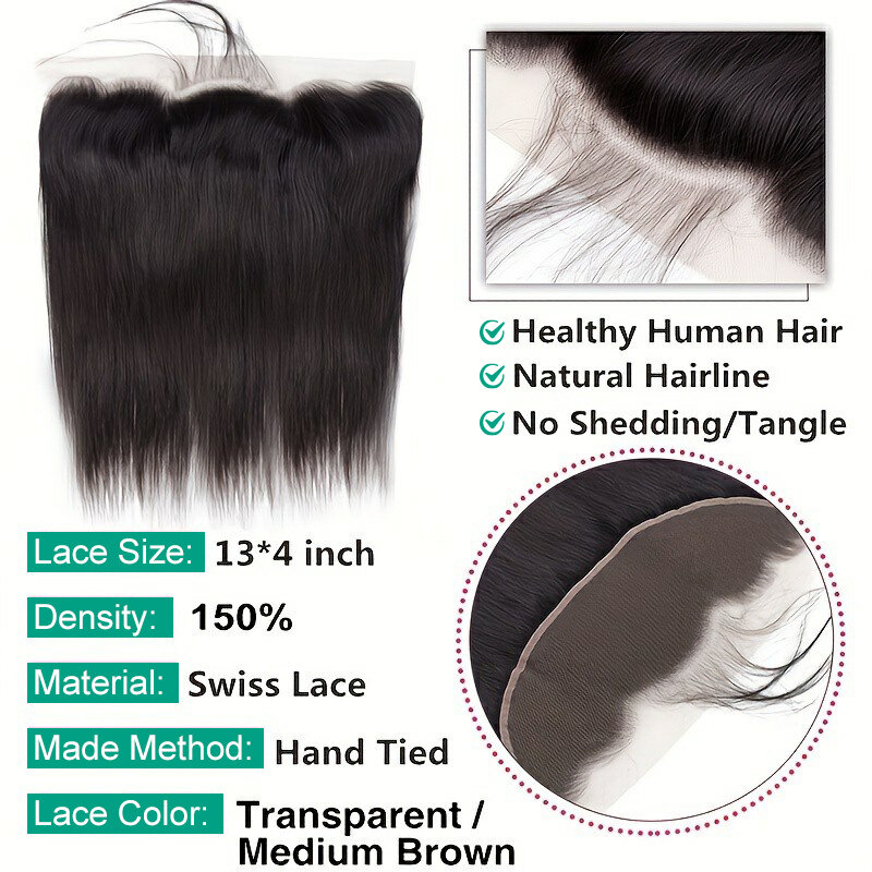 13x4 Lace Frontal Brazilian Human Hair 4x4 Free Part Swiss Lace Closure With Baby Hair Ear To Ear Lace Frontals Pre Plucked