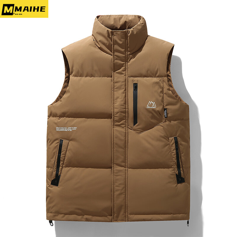 2023 Winter short down jacket men's sleeveless vest jacket K-Pop clothing neutral white duck down vest outdoor camping warm coat