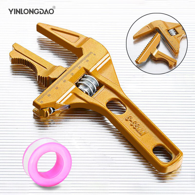 Multi-function Adjustable Wrench Aluminium Alloy large Open Wrench Universal Spanner Repair Tool for Water Pipe Screw Bathroom
