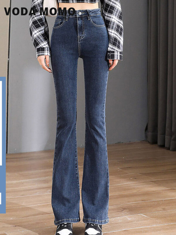 Корейские классические широкие брюки, новинка 2024, повседневные джинсовые брюки, узкие расклешенные джинсы с высокой талией для Женщин, Модные Винтажные универсальные для отдыха