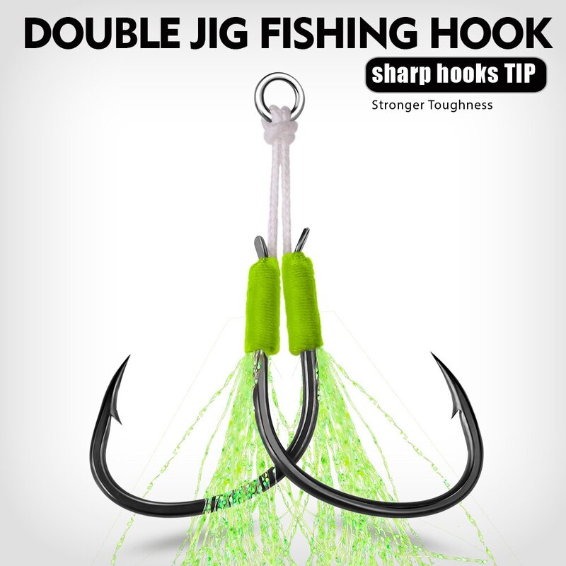 with PE Line Feather Metal Jig Tail Assist Hooks High Carbon Steel Slow Jigging Metal Jig Double Hooks Corrosion-resistant