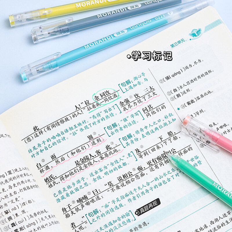 Morandi Color Gel Pen para Estudantes, Canetas Marcadoras, Escrita e Pintura, Manual de Idiomas, Papelaria, 0.5mm, 9Pcs por caixa