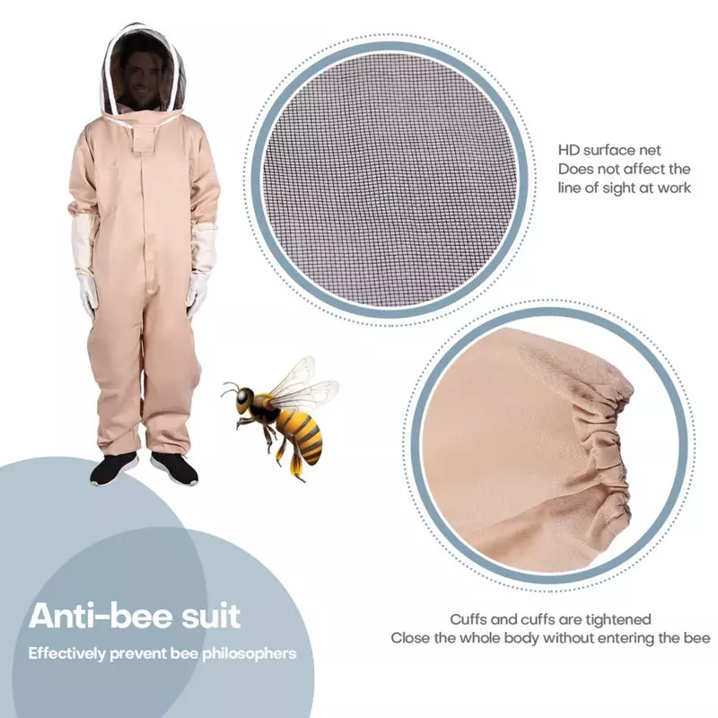 Ons L/Xxl Full Body Geventileerd Bijenteelt Pak Met Sluier Capuchon Handschoenen Beschermende Bijenjas