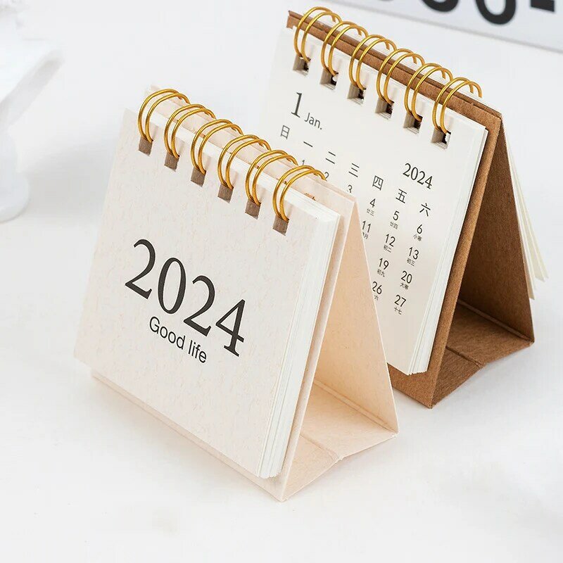Mini Simple Desk Calendar, Coil Calendar Book, planejador mensal, diário para fazer a lista, Notas de nomeação, Home Office Supplies, 2024