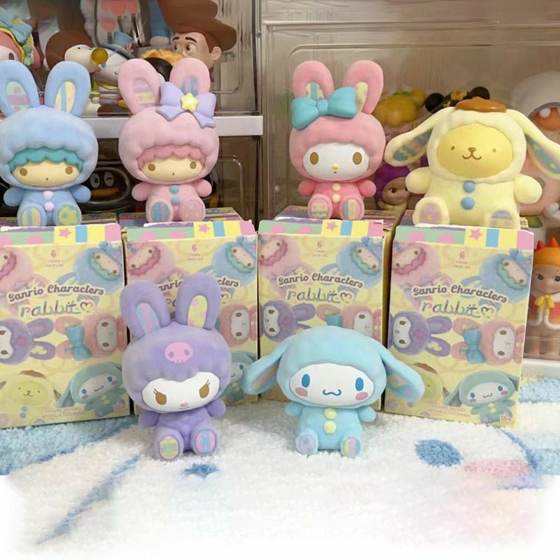 Genuine Sanrio Blind Box Anime Rabbit Series floccaggio Cinnamoroll Kurumi Trend Toy Mini Figure decorazione regalo di compleanno di compleanno
