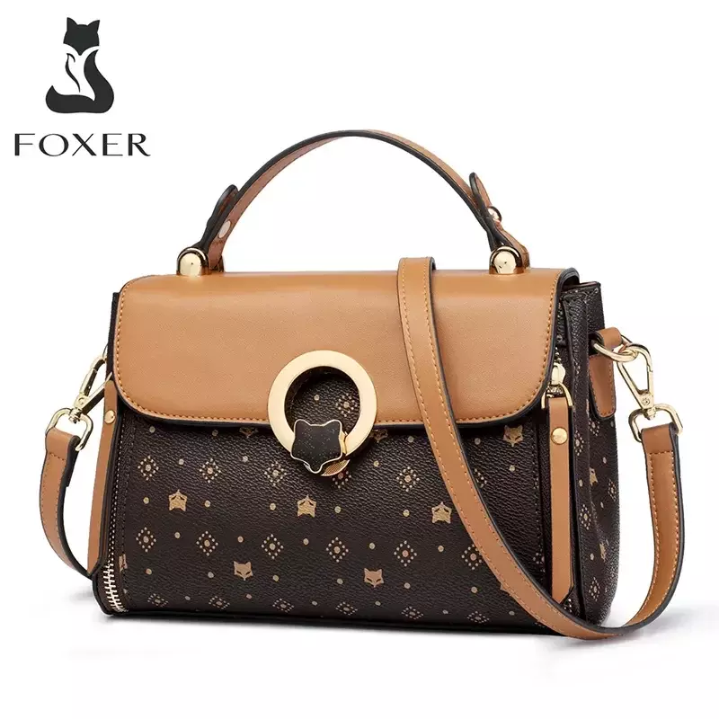 Foxer-女性のためのPVCレザーハンドバッグ,ヴィンテージの署名,レトロなファッション,カジュアルなハンドバッグ,旅行のショルダーバッグ