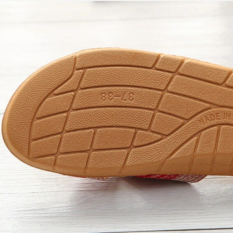 Unisex Slippers Striped Spliced Rubber Sandals Linen Home Indoor Open Toe Flat Shoe Beach Slippers  Zapatillas Hombre
