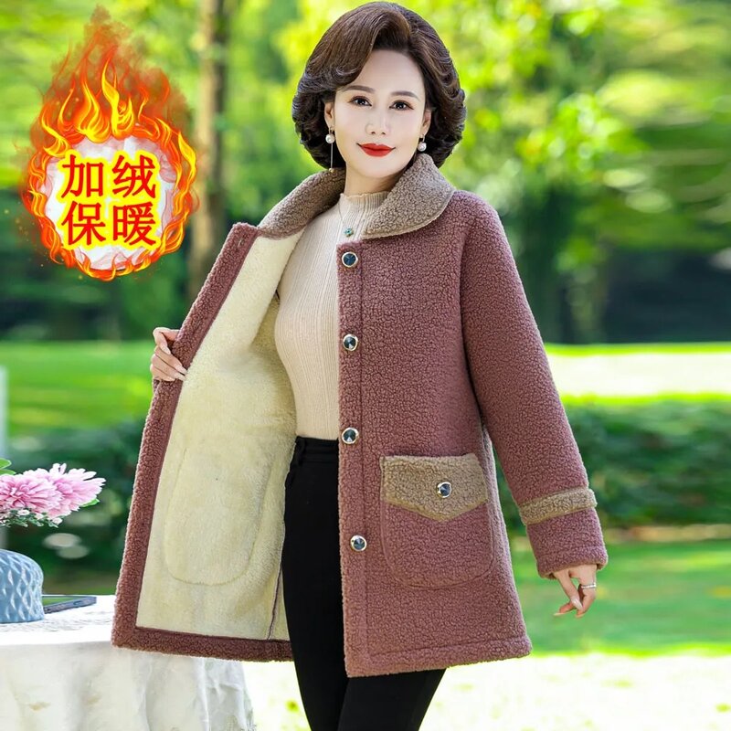 Casaco de veludo dupla face para mulheres de meia idade e idosas, veludo granulado quente, jaqueta acolchoada de algodão, moda outono e inverno