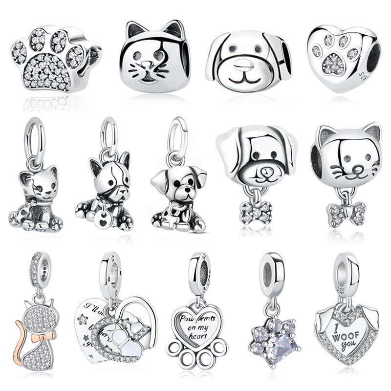 Original 925 Sterling Silver Charm Love Dog Puppy Cat Paw Pendant Charms Fit Pandora Bracelets Necklaces Diy Jewelry For Women