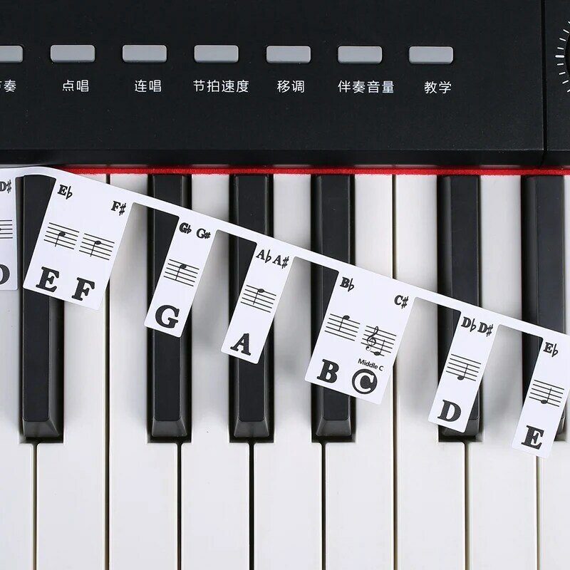 ملصقات لوحة مفاتيح بيانو قابلة للإزالة ، 61 ملصق مفتاح للمبتدئين والطلاب ، 1 صائق