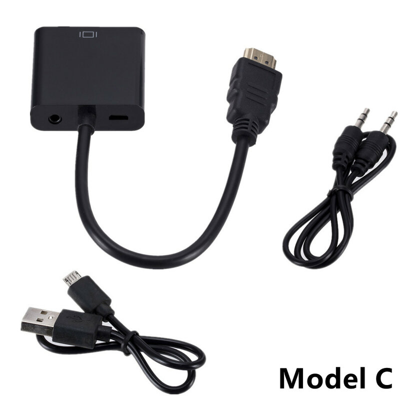HDMI para cabo conversor VGA com fonte de alimentação de áudio, HD 1080p, macho para adaptador VGA fêmea para PS4, TV Box, Xbox, Laptop