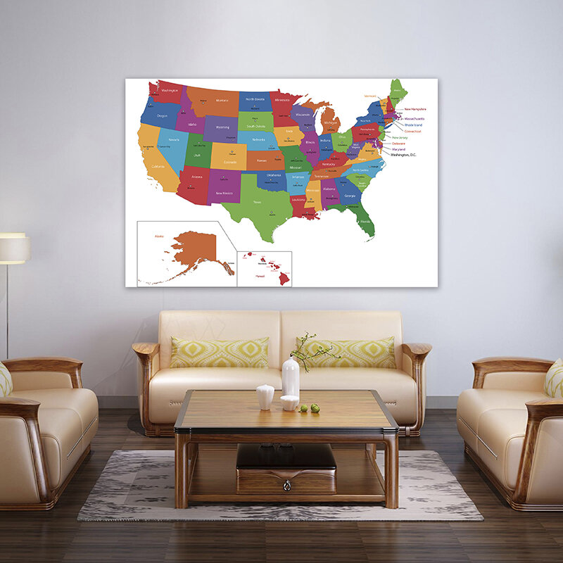 150*100cm USA mapa plakaty ścienne Unframed drukuje obrazy na płótnie salon dekoracji wnętrz dzieci szkolne
