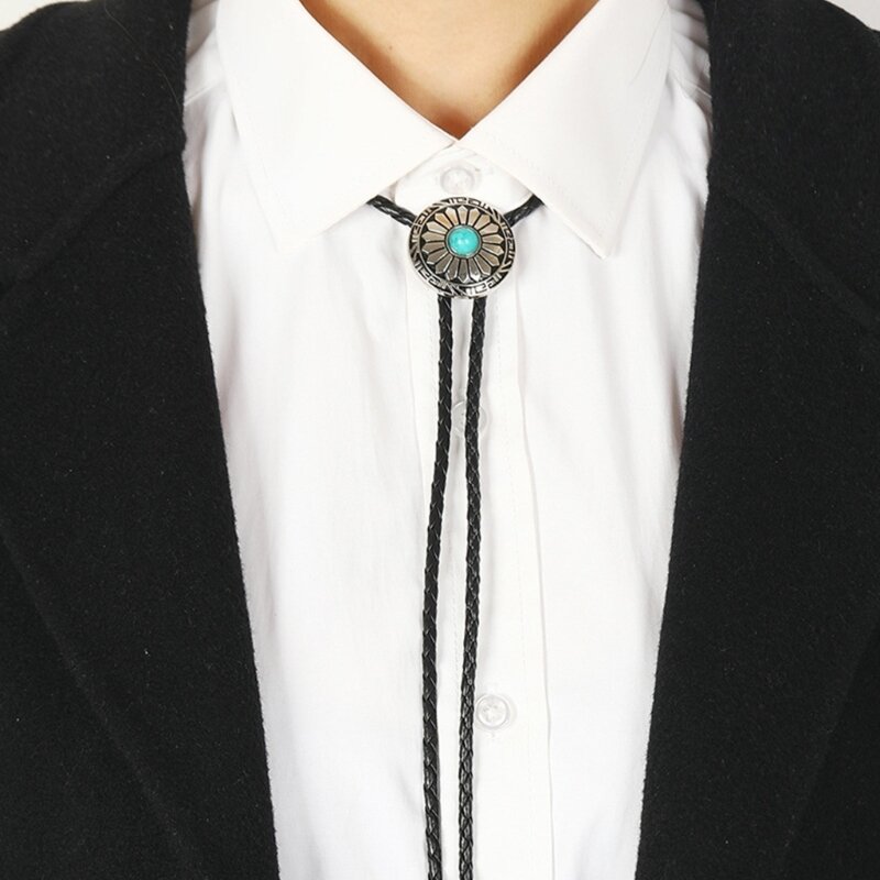 Corbata de vaquero turquesa para hombre, corbata Bolo occidental Vintage, corbata Bolo americana nativa
