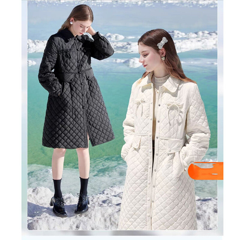 秋冬コットンコート,クラシックダイヤモンドボウ人形スカート,暖かいコート,ファッショナブル,2023