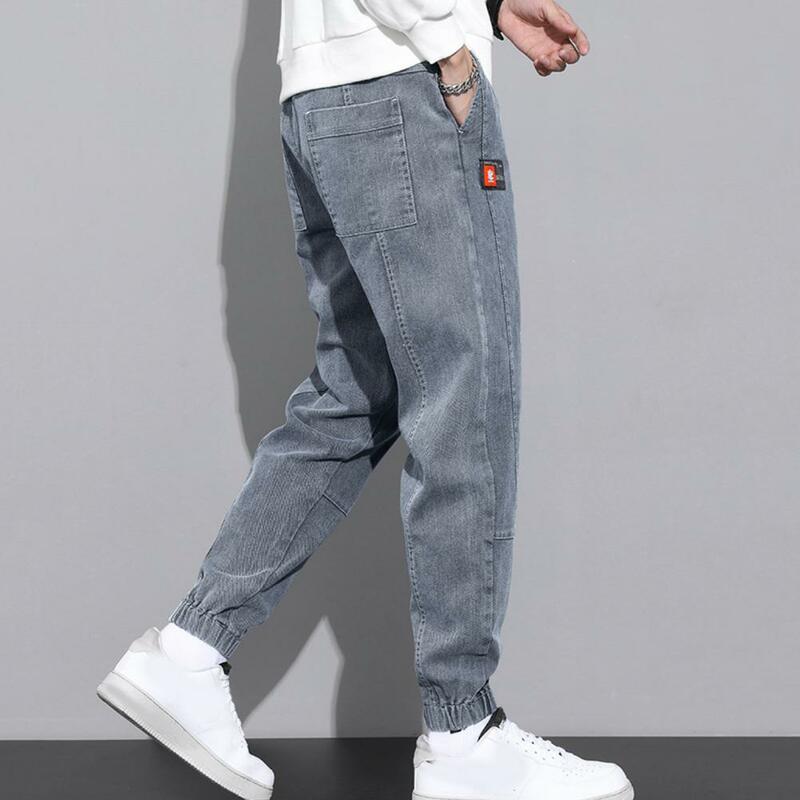 Casual Workwear Trousers for Men Men's Loose Fit Cargo Pants with Ankle-banded Drawstring Waist Soft Warm Fabric Solid for Fall