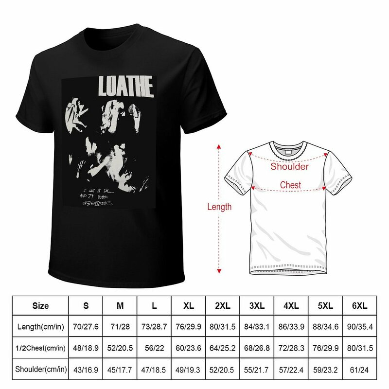 Loathe; t-shirt de banda inglesa para homens, camiseta lisa e branca, cor preto e branco
