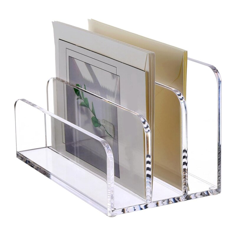 3 Sections Clear Acrylic File Holder Desk Organizer Holder For Documents Letter Book