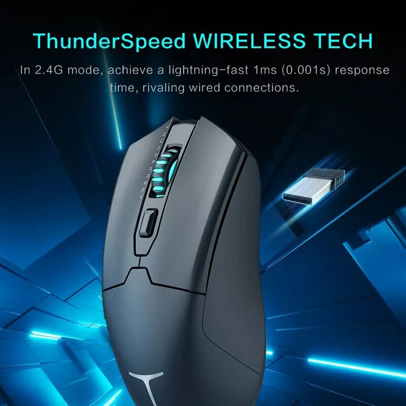 Thunderobot Wireless Gaming Mouse, Tri-mode, Leve, Forma Simétrica, Tri-mode, Laptop, PC Gamer, ML602, PAW3395, 26000DPI, 650IPS, 64g