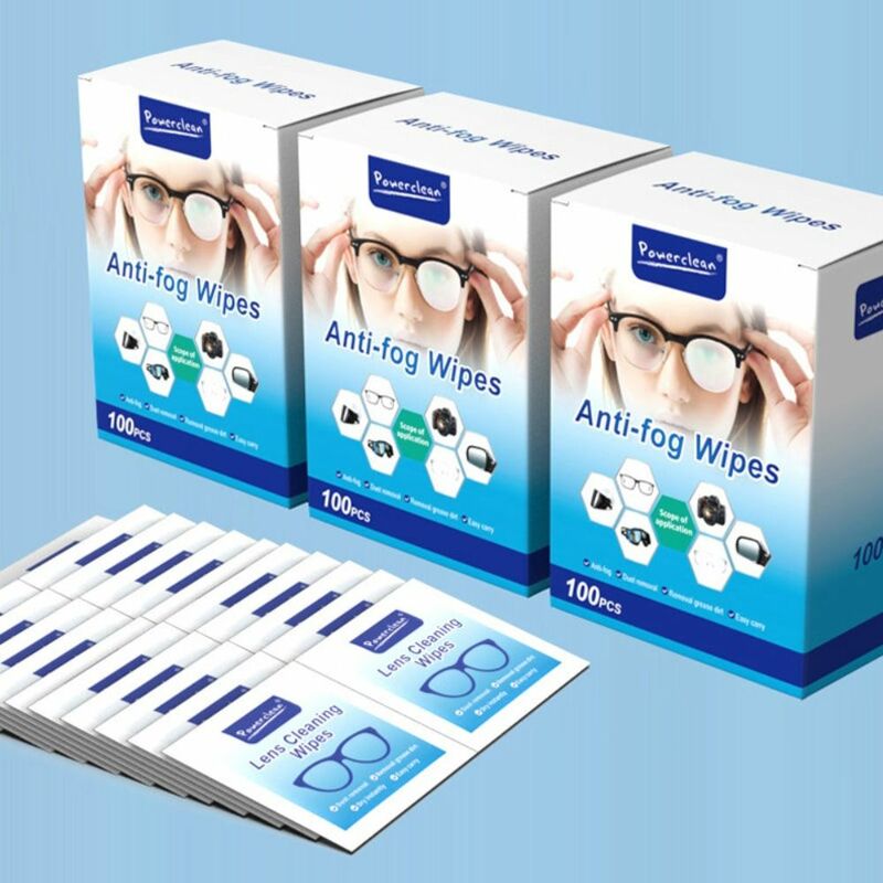 100 buah/kotak kacamata pembersih lap basah anti-kabut lensa tisu Misting lensa pembersih kacamata hitam layar telepon debu alat penghapus