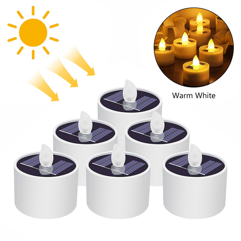 Lampu minum tenaga surya 2 buah, lampu teh Led tanpa api luar ruangan tahan air, lampu teh tenaga surya, lilin isi ulang untuk Natal Halloween