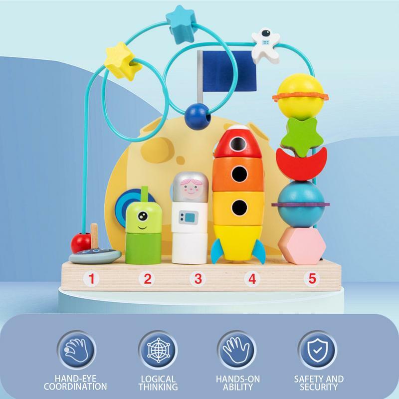 Mainan manik kayu, manik-manik Montessori warna-warni, mainan pendidikan, manik luar angkasa, mainan pendidikan prasekolah
