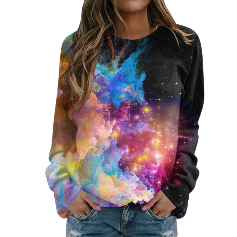 3D 디지털 프린팅 여성용 라운드넥 스웨터, 별이 빛나는 하늘, 가을, 겨울, 105-129, 신상