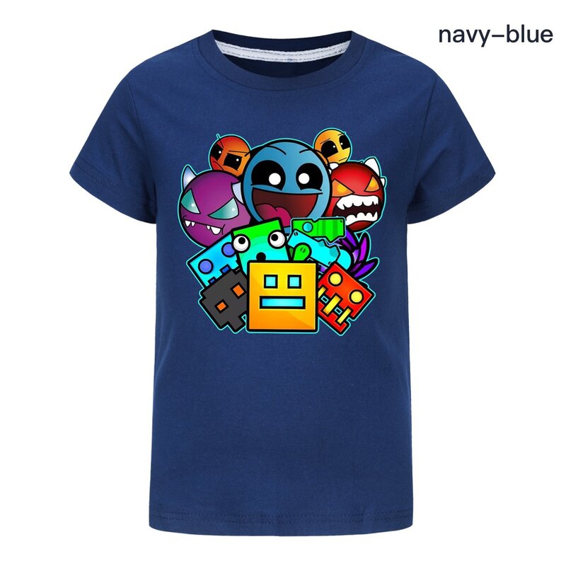 Game Geometry Dash T Shirt para crianças, puro algodão, manga curta, tops casuais para crianças, roupas de pulôver para meninos e meninas