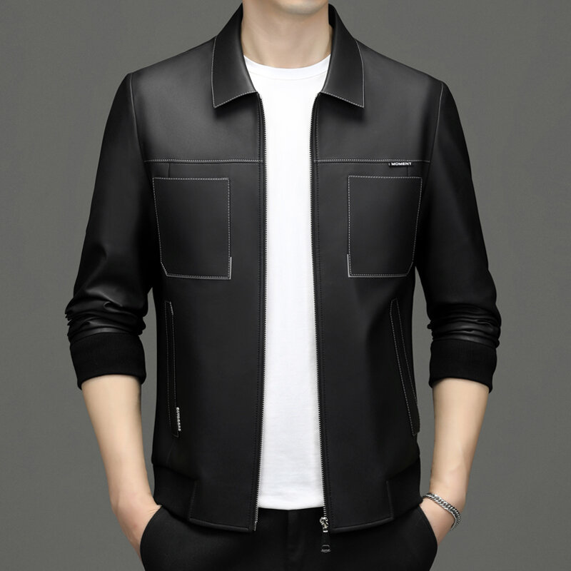 Giacca in pelle autunnale da uomo 2022 nuova giacca in pelle imitazione pelle di pecora Pu giacca impermeabile da motociclista retrò americana