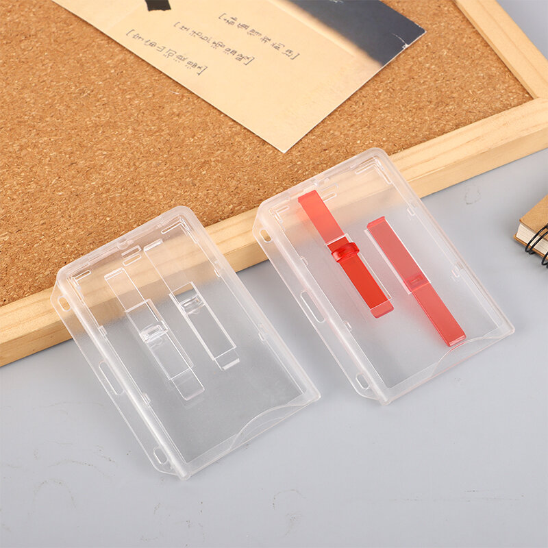 Clear Dual Sliding Card Sleeve Office School ID Credit Card Cover Badge Holder Passes Proximity Key Card Sleeve