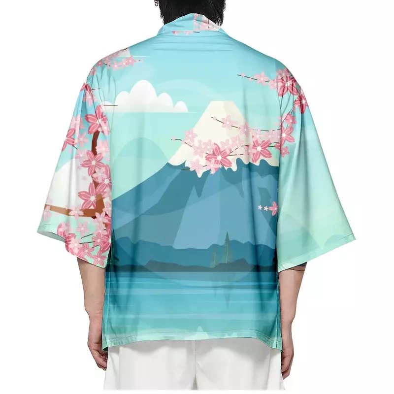 2024 Summer Men Loose Japanese Style 3/4 Sleeve Kimono Traditional Cardigan Haori Women Harajuku Streetwear Shirts kimono women