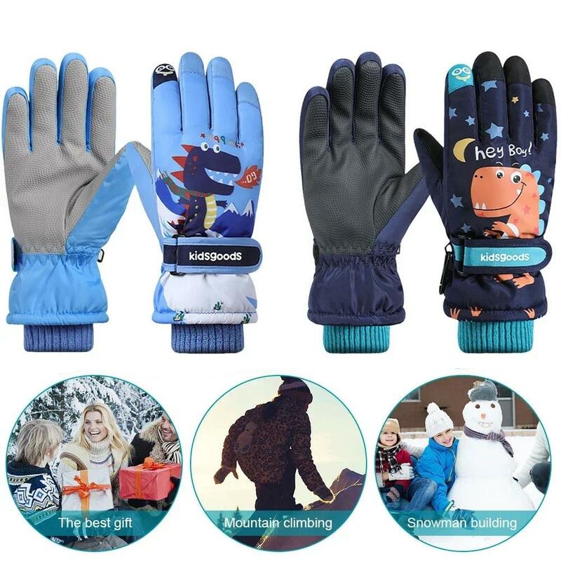 Five-finger Gloves Fashion Outdoor Sports Gloves Skiing Waterproof Breathable Thicken Adjustable Buckle for Boys Girls