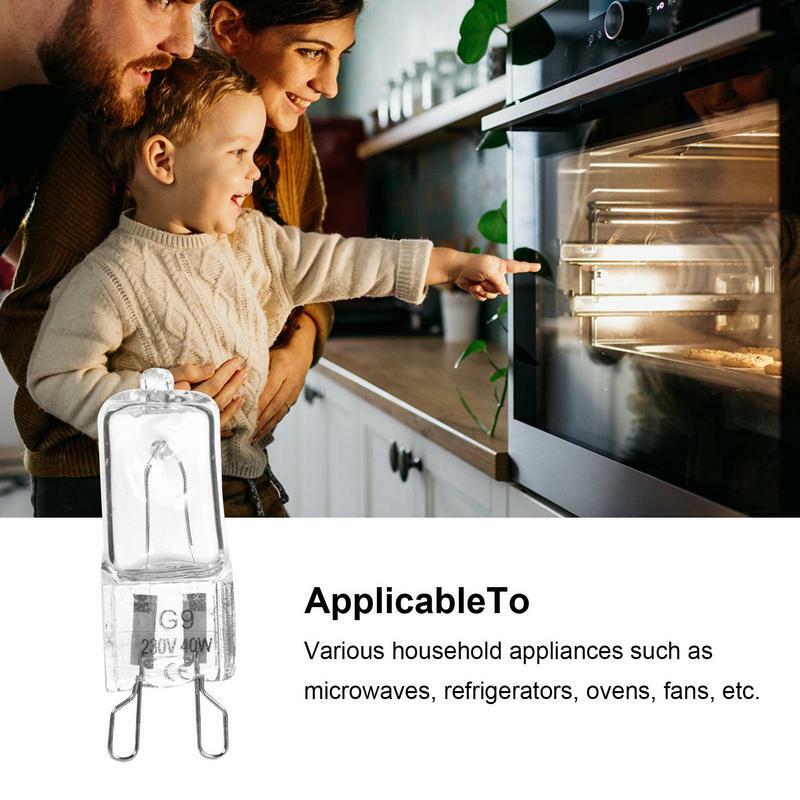 Luz de horno G9 de 40W, lámpara de bombilla halógena duradera resistente a altas temperaturas para refrigerador, microondas, ventilador de horno, accesorios de cocina