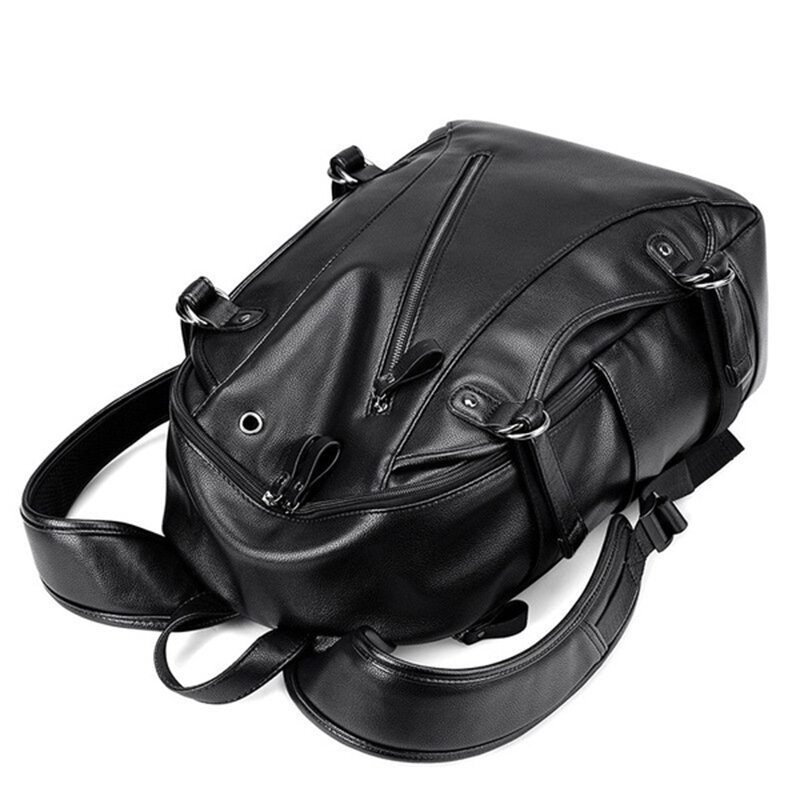 Men Backpack External Usb Charge Waterproof Backpack Fashion Pu Leather Travel Bag Casual School Bag Shoulder Book Bag Black