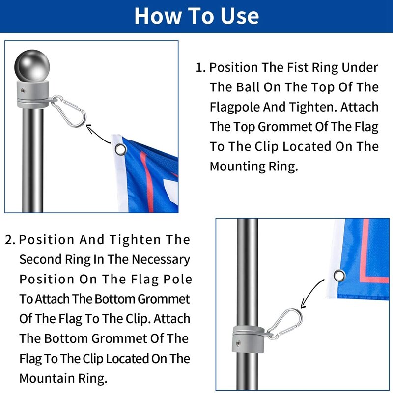 Bandeira Pole Anéis em Preto, liga de alumínio, anéis de montagem, 360 graus de rotação Flagpole, Anti Wrap Flag Pole, 1 ", 4 Pcs
