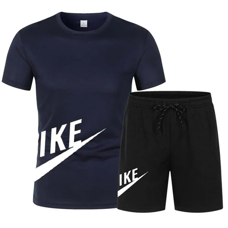 Camiseta de manga curta masculina e calções desportivos, fato de jogging casual, moda verão 2024