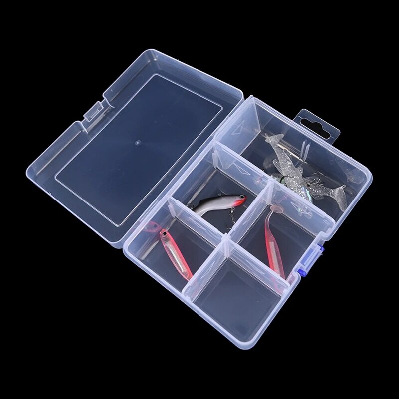 Boîte de rangement transparente pour matériel de pêche, mallette pour leurres et appâts, outil multifonctionnel durable, 6 compartiments, T!2020