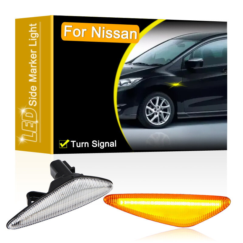 Conjunto de lámpara LED de señalización lateral para Nissan, luz intermitente de señal de giro con lente transparente para coche Nissan Lafesta Highway Star 2011, 2012, 2013, 2014, 2015