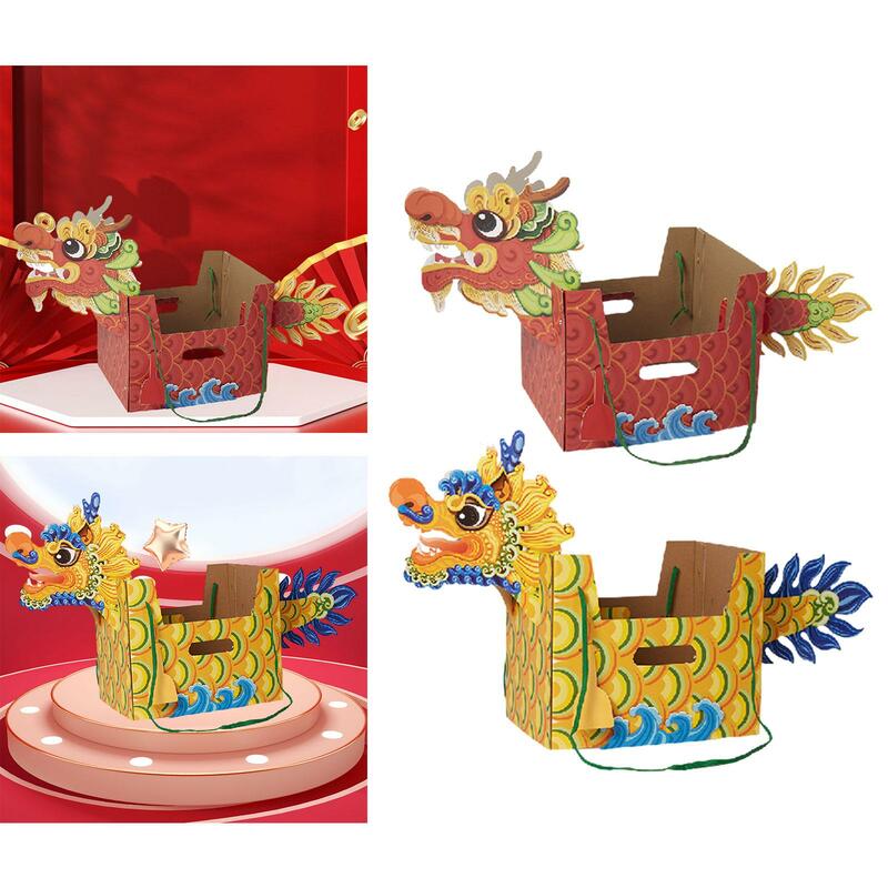 Kertas Cina naga dekorasi Tahun Baru kerajinan Cina Tahun Baru naga mainan perahu untuk Festival Musim Semi perlengkapan pesta balita