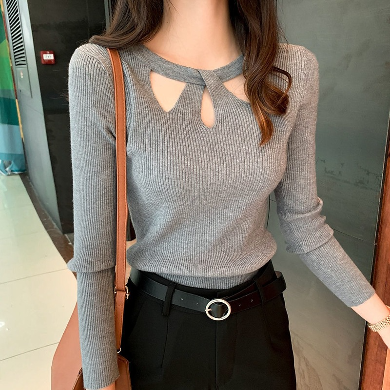 Nowa jesienna sweter zimowy seksowny sweter damska elegancka rozciągliwa pusta jednolity kolor wydłużony sweter Slim koszulka żeńska 16639
