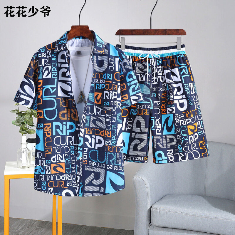 2024 Summer New Quick-Drying Short-Sleeved Printed Shirt Set Men's Casual Relaxed Comfortable Beach Wear Two-Piece Set M-3XL