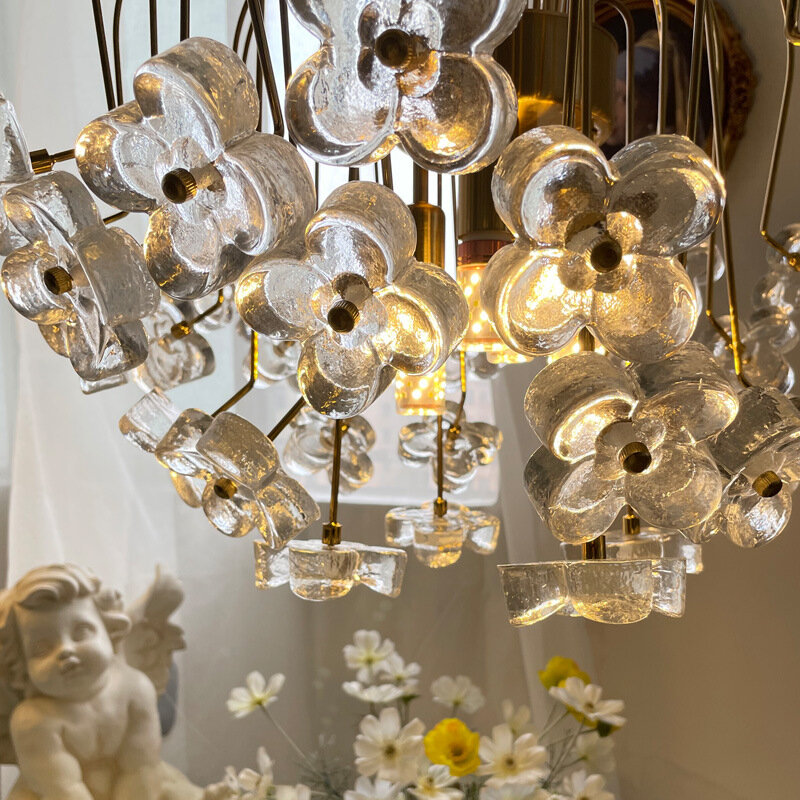 Retro francuski pasterski antyczny płatek luksusowe szklane żelazny żyrandol do salonu jadalnia dekoracje do wnętrz do sypialni oprawa oświetleniowa