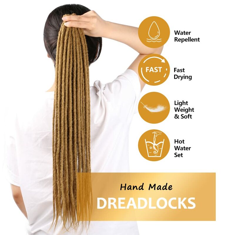 4 Pack(40Strands) Thin 0.6cm Dreadlock Handmade Hip-Hop Style Dreadlocks Extensions Yellow 24Inch Synthetic Heat Hair