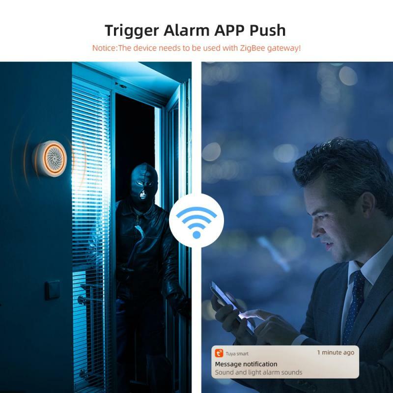 Sensor de luz y sonido 2 en 1, alarma de sirena integrada de 90dB, Control remoto de casa inteligente a través de la aplicación SmartLife, Tuya ZigBee 3,0