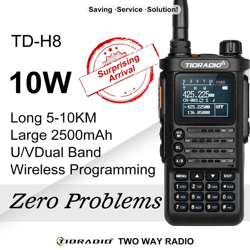TIDRADIO 10W Portable Walkie Talkie long range Ham Radio Bluetooth connection cell phone programmable Two Way Commutator HAM