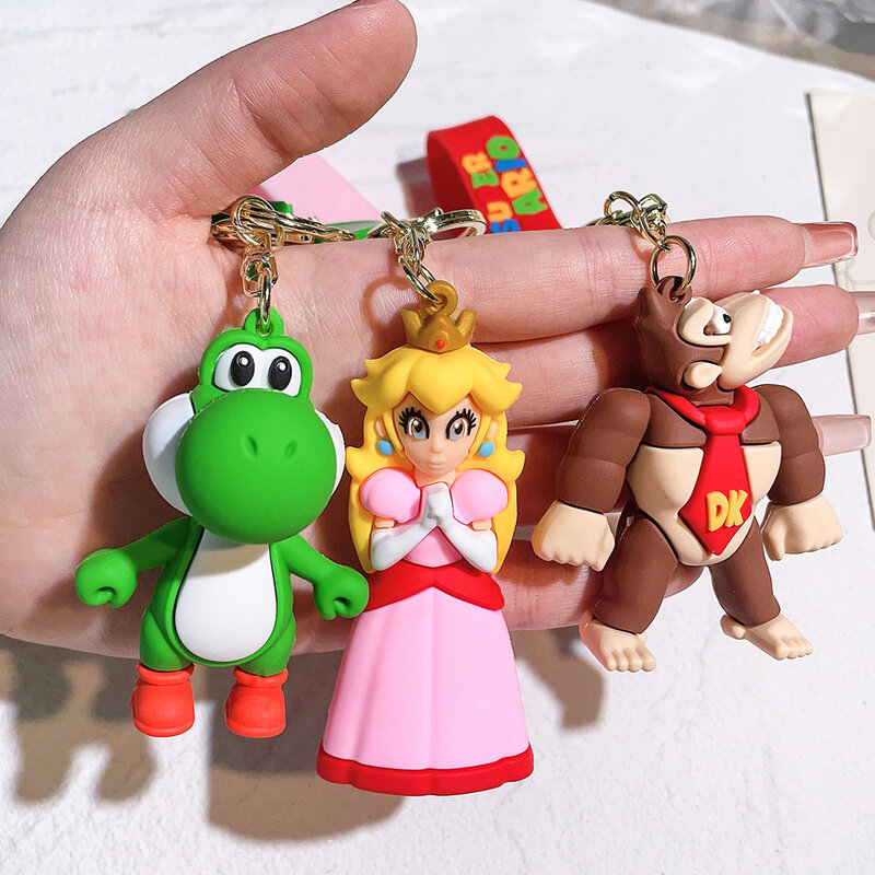 Super Mario Bros kartun 3D gantungan kunci Aksesori tas sekolah liontin tas kunci koleksi dekorasi ornamen mainan anak-anak hadiah ulang tahun