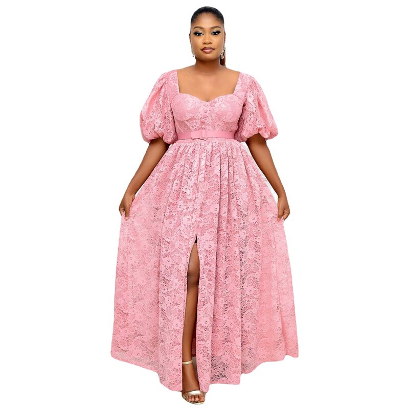Новое темпераментное женское розовое длинное платье с высокой талией, модное платье принцессы, женское платье нового размера